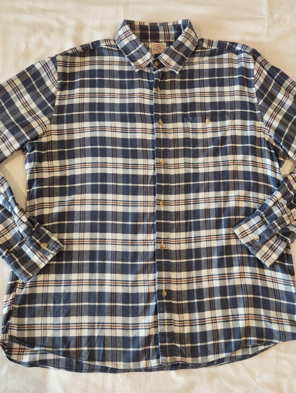 Faherty Movement Shirt Mens XL Blue  Plaid Stretch Flannel Button Up Supima